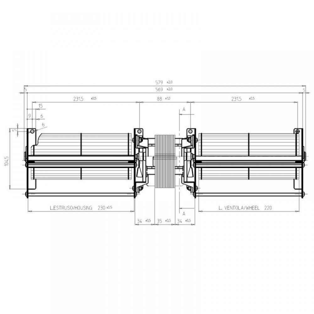 Doppio Ventilatore / Ventola tangenziale Fergas per stufa a pellet Edilkamin da Ø80 mm, flusso 660 m³/h | Ventilatori e Estrattori di Fumo per Stufe a Pellet | Pezzi di Ricambio per Stufe a Pellet |