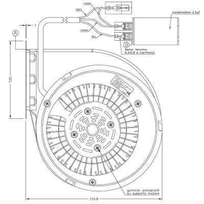 Ventilatore / Ventola centrifugo LN2 Natalini per stufa a pellet Eco Spar, Deville, Puros, flusso 480 m³/h - Ventilatori e Estrattori di Fumo per Stufe a Pellet