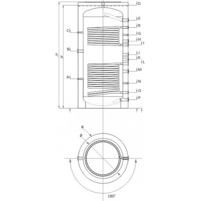 Buffer Tank Sunsystem, Model PR2 800, Capacity 800L, Two heat exchanging coils - Serbatoi Accumulo