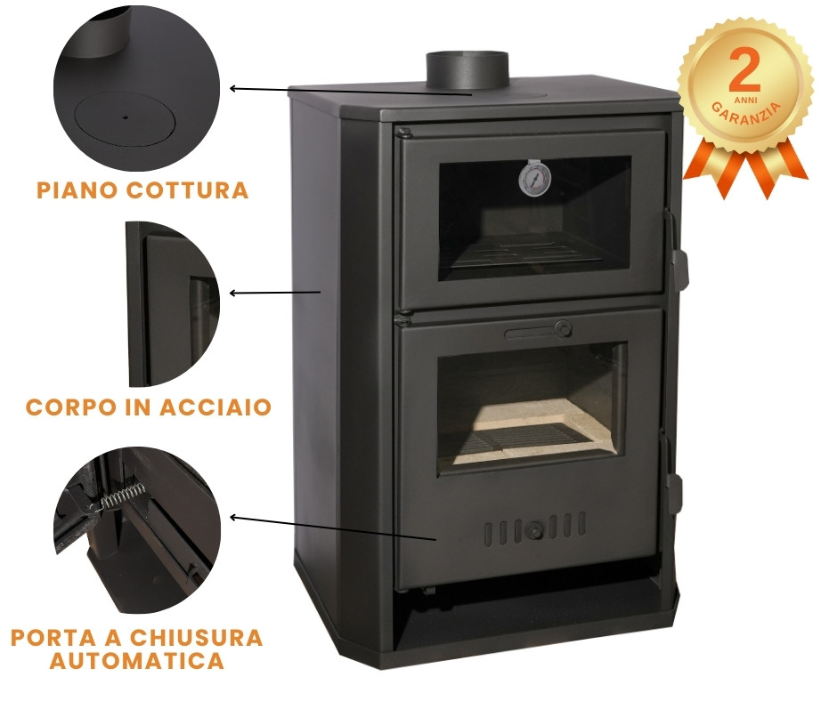 Camino a legna con forno e camicia d'acqua