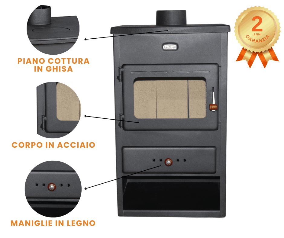 Stufa A Legna In Ghisa Con Caminetto E Riscaldamento Acqua - Design Classico Per Soggiorno E Cucina - Foto 10